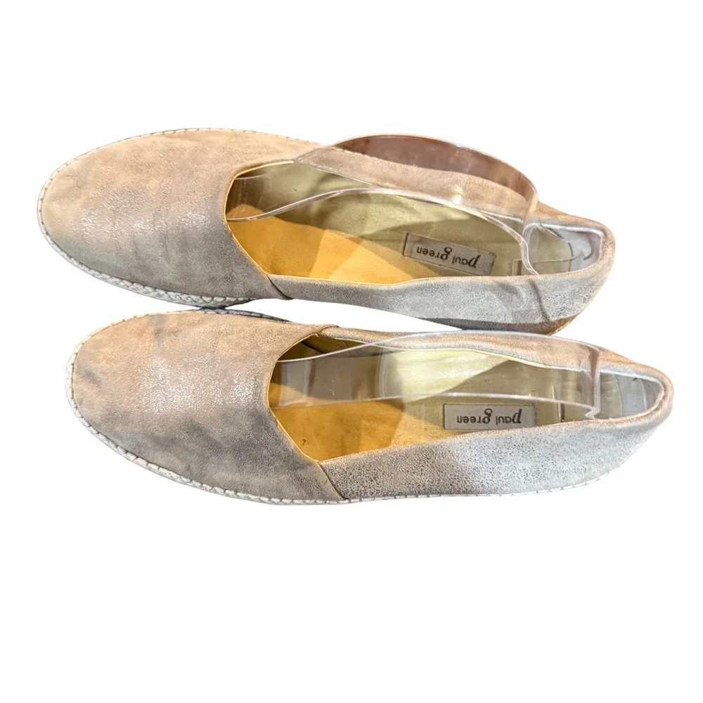 Paul Green Women's Beige‎ Suede Metallic Accent Espadrille Flats Shoes Size 10